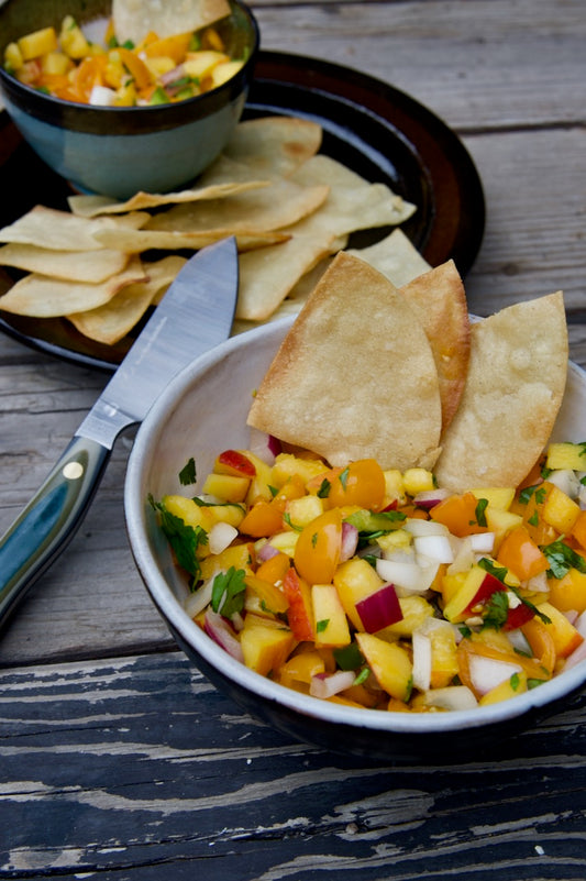 Peach Jalapeño Salsa with Homemade Tortilla Chips