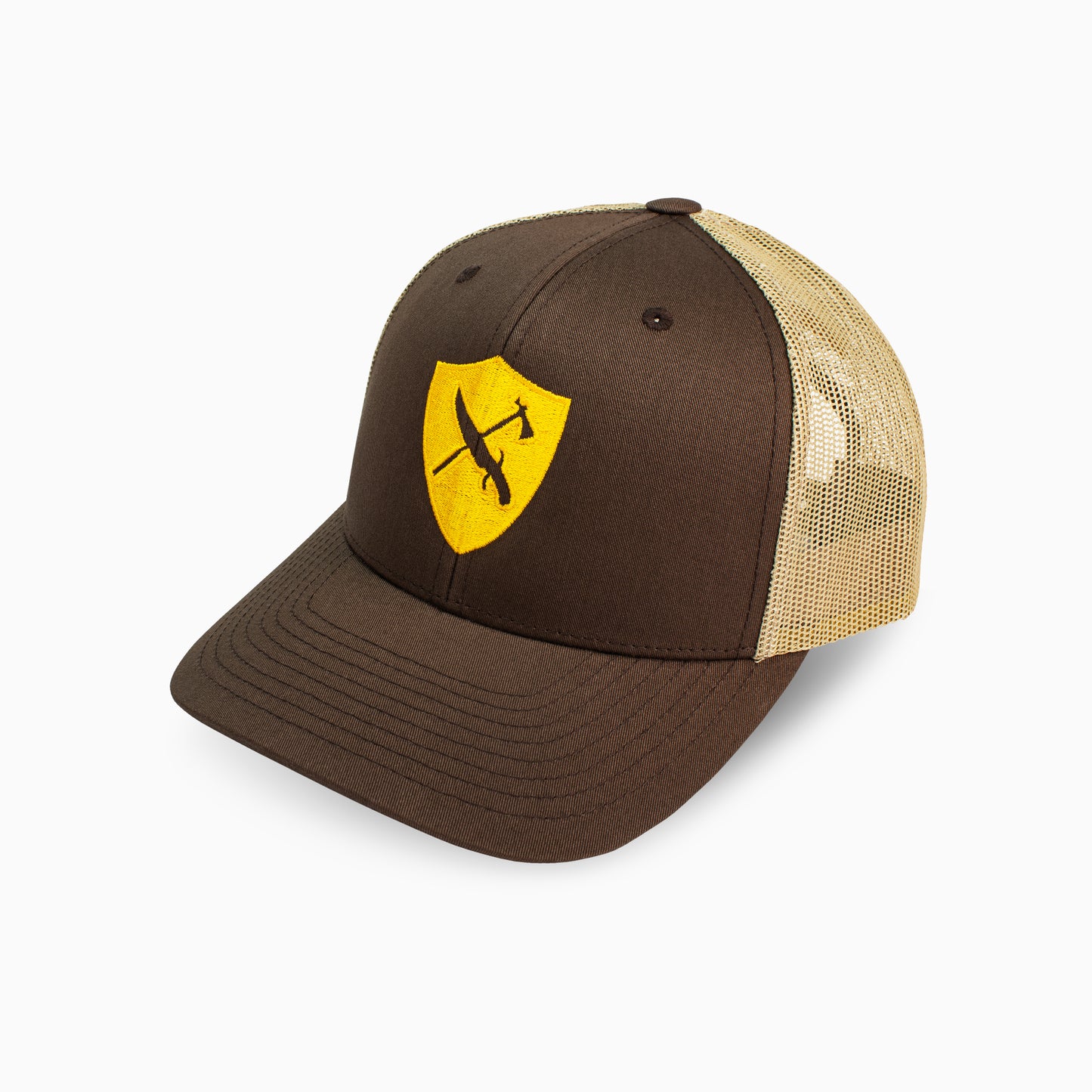 Brown/Tan Trucker Hat | Yellow Shield Logo