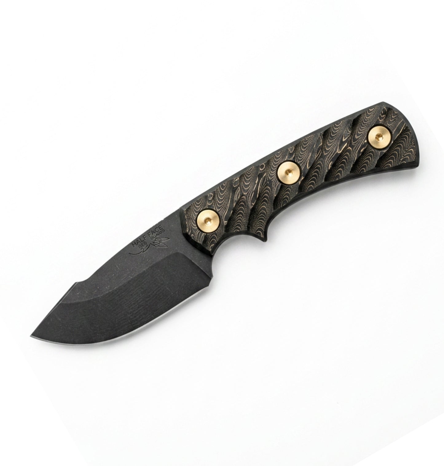 Half Face Blades Beef Harpoon Back Country | Gold Camo Carbon Handle + Acid Etch S45VN Blade
