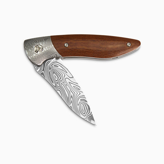 Glory Folder Semi-Custom #247 Vintage Linen Micarta - Spirograph Damascus - Thor Damasteel