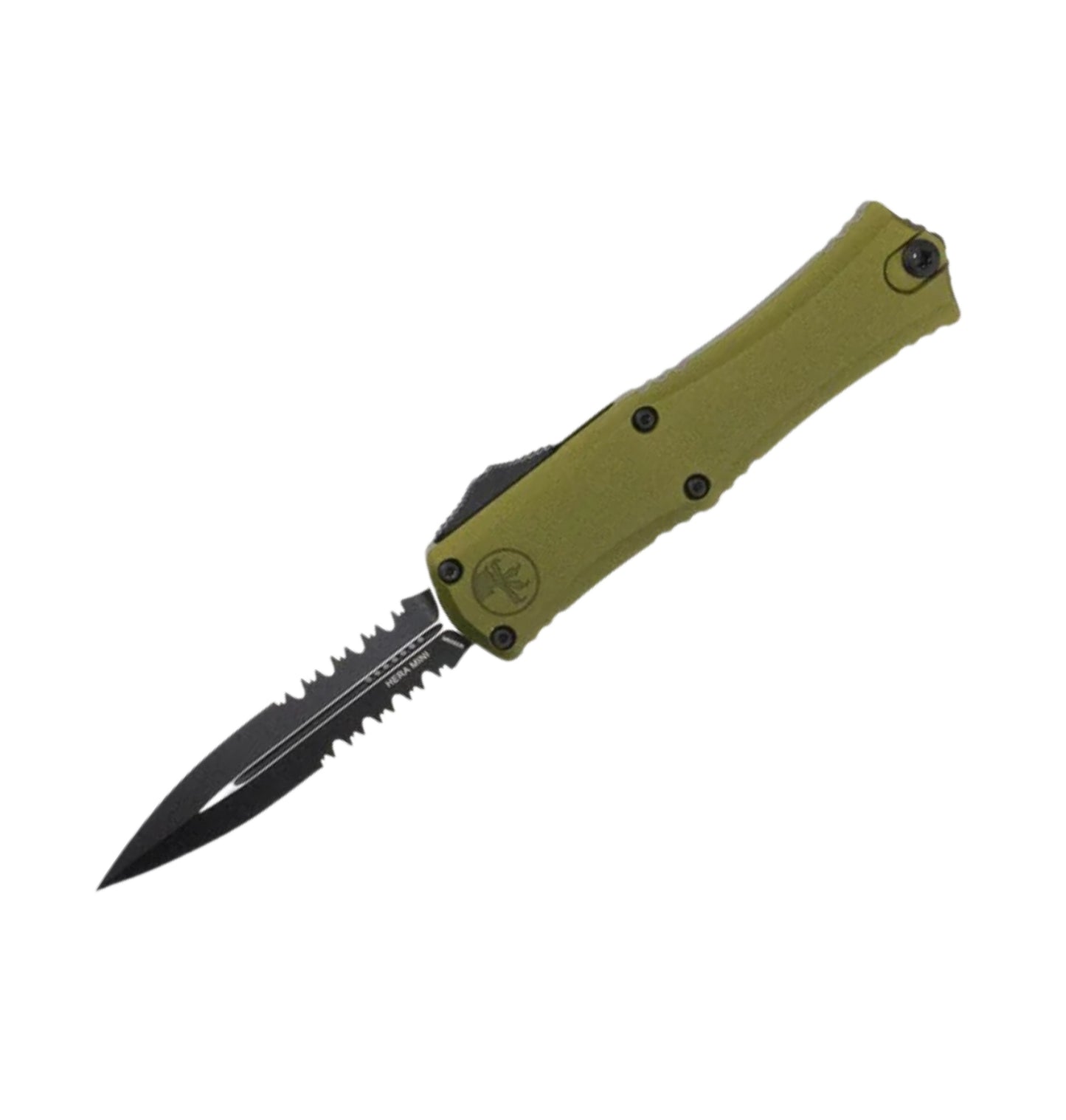 Microtech Hera II Mini 1702M-2OD | OD Green Handle + D/E Black Part Serrated Blade