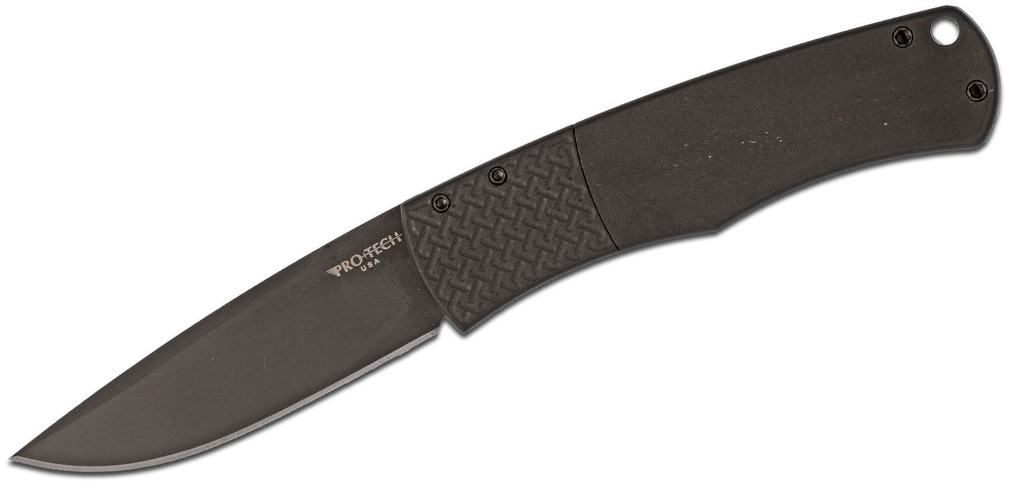 Pro-Tech Whiskers BR-1.7 | Black Handle w/ Patterned Bolster + DLC 154-CM Blade