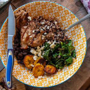 Summer Caribbean Bowls: Marinated Chicken Thighs with Black Beans and Plantains