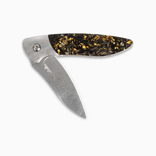 Glory Folder Semi-Custom #290 Gold Carbon Fiber - Sharktooth Damascus - Aegir Damasteel