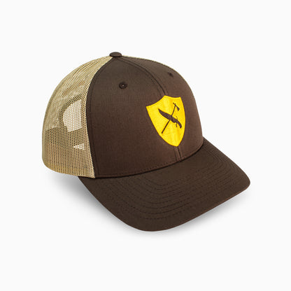 Brown/Tan Trucker Hat | Yellow Shield Logo