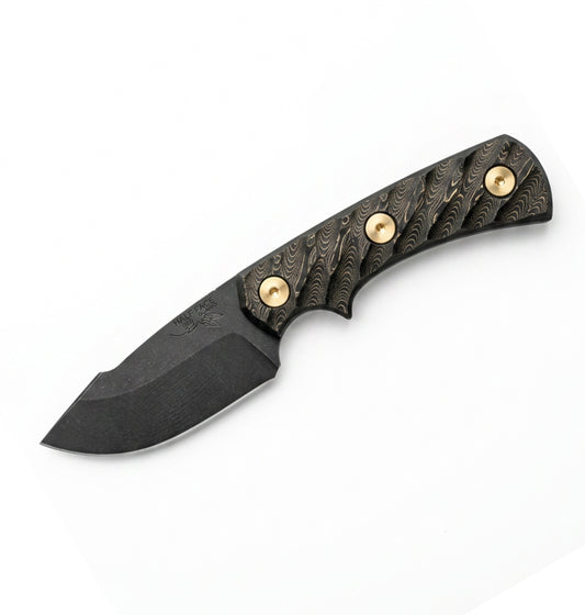 Half Face Blades Beef Harpoon Back Country | Gold Camo Carbon Handle + Acid Etch S45VN Blade