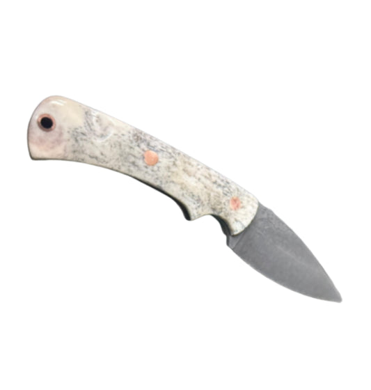 Half Face Blades Crow Scout Jr | Giraffe Bone Handle + Acid Etch S45VN Blade