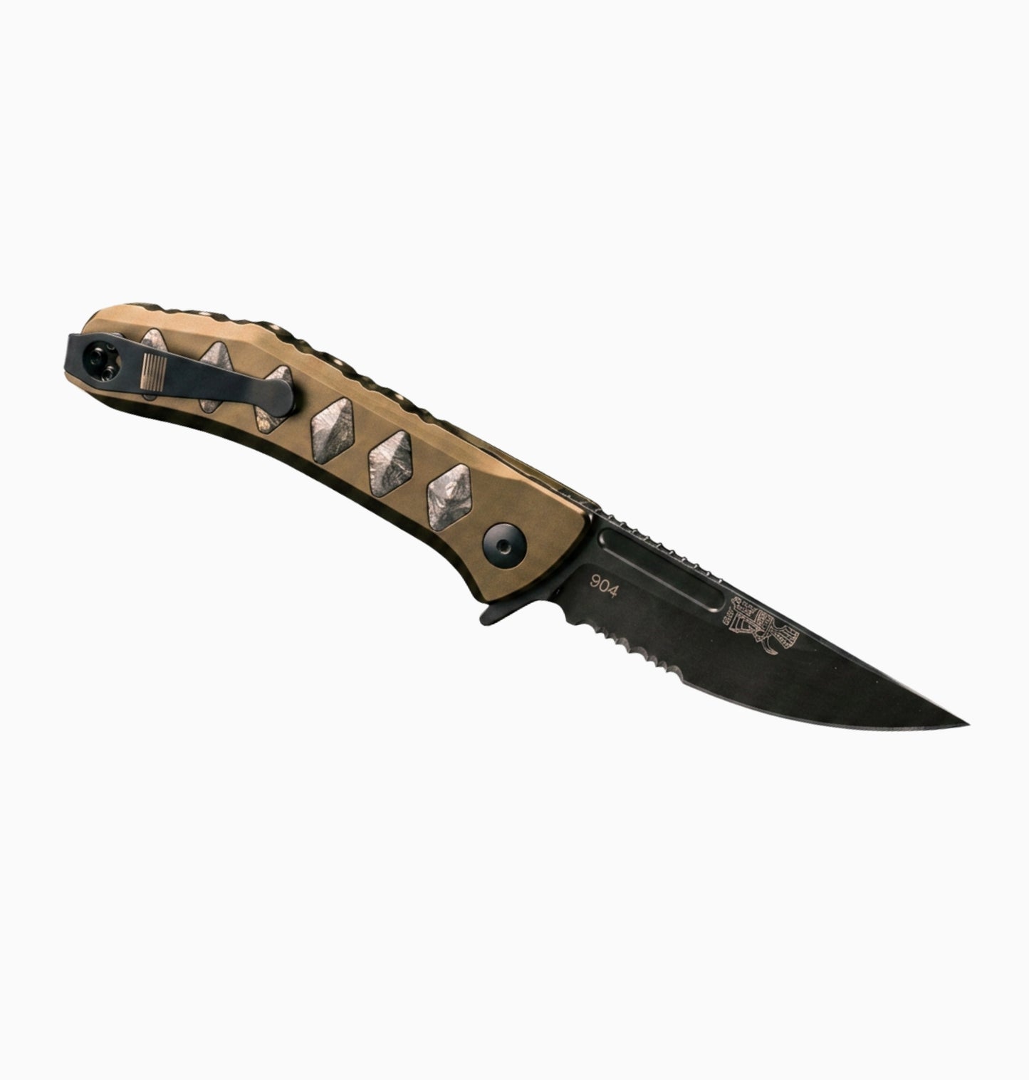 Half Face Blades Custom Kwaiken Folder | Anodized Green Aluminum Handle w/ Buckeye Burl Inlay + Black Nitride S45VN Blade