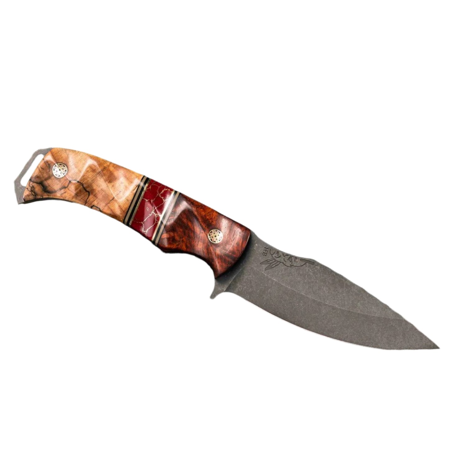 Half Face Blades Ishi | Black G10, Coyote G10, Red/Gold True-Stone w/ Spalted Tamarind Handle + Acid Etch S45VN Blade