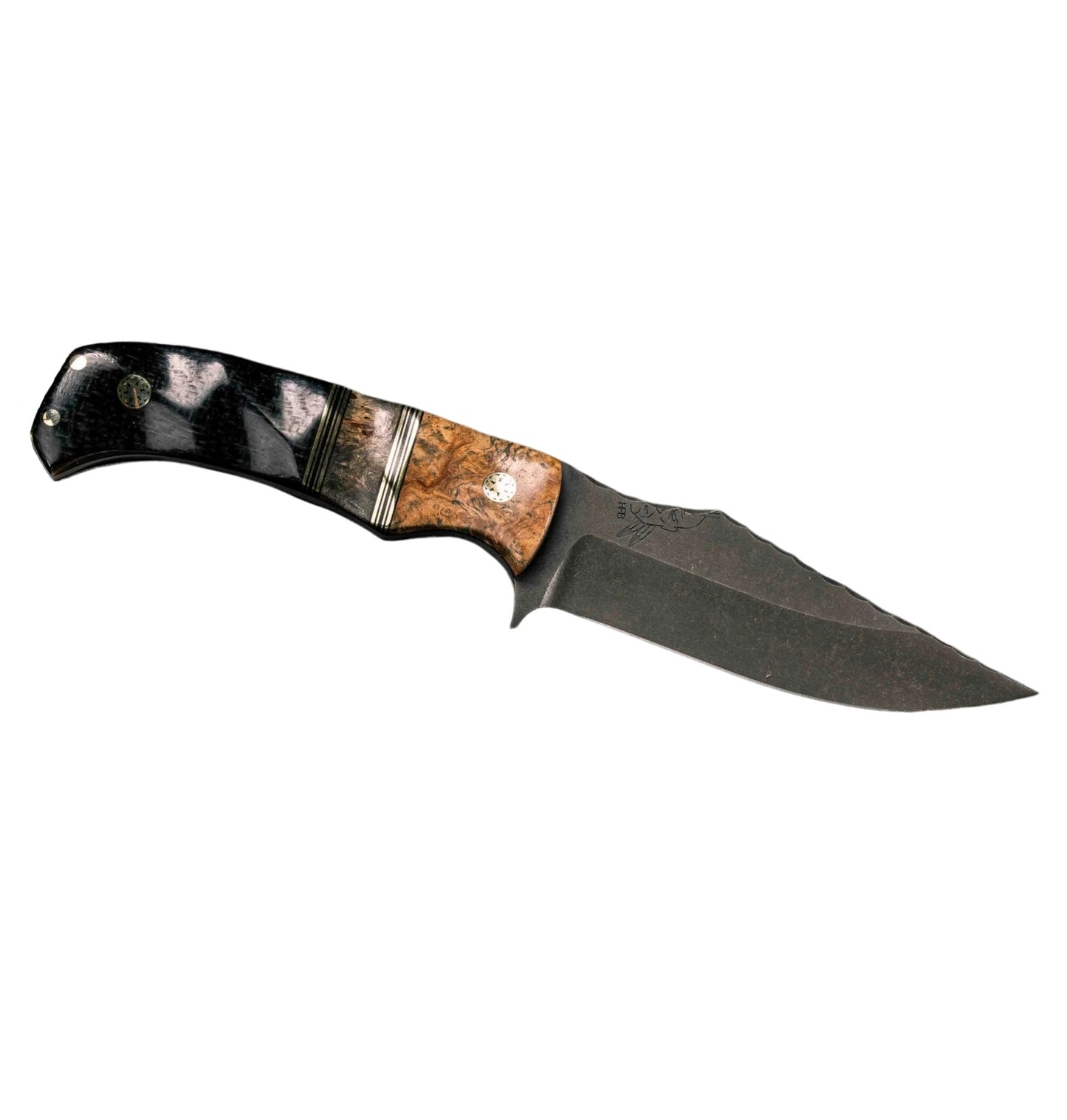 Half Face Blades Tosahwi | Teak, Black G10, Buckeye & Black Burlap Micarta Handle + Acid Etch S45VN Blade