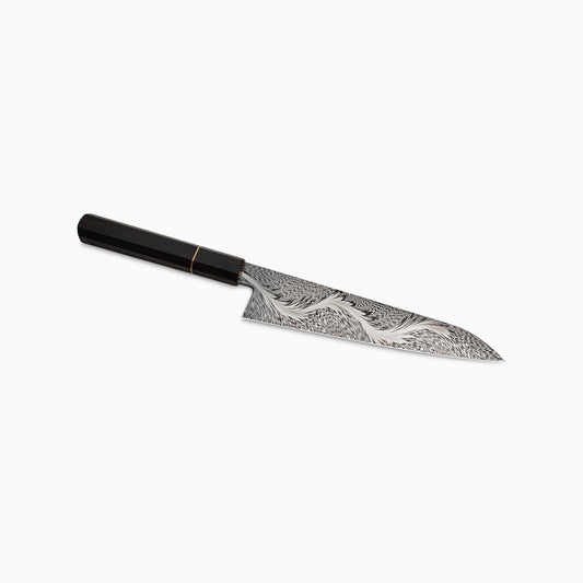 Jackson Rumble | Custom 8" Raven Feather Damascus Gyuto
