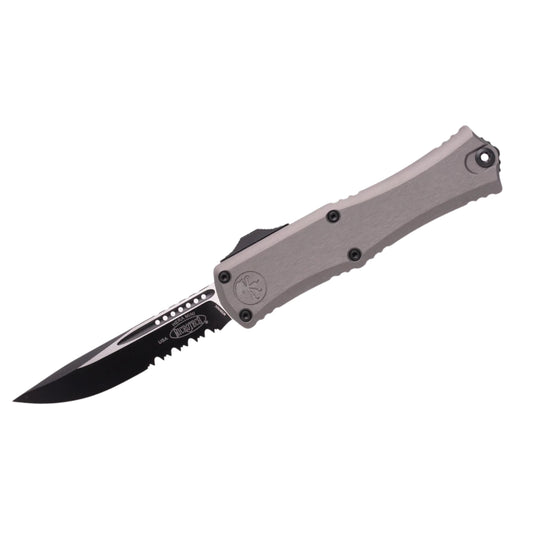 Microtech Hera II Mini 1703M-2NC | Natural Clear Handle + D/E Black Part Serrated Blade