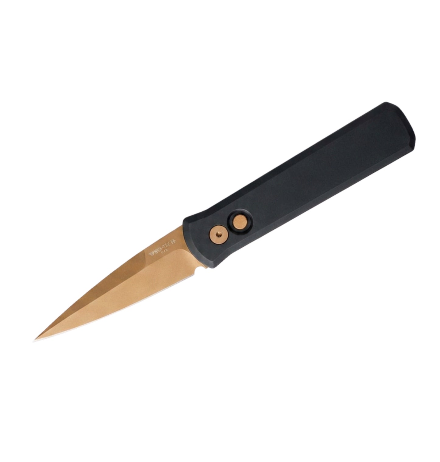 Pro-Tech Godson 721-TAN | Black Aluminum handle + Tan PVD 154CM Blade