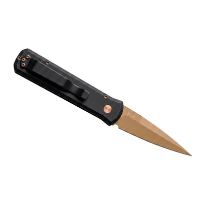 Pro-Tech Godson 721-TAN | Black Aluminum handle + Tan PVD 154CM Blade