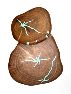 Treestump Woodcrafts - Round Mesquite Turquoise Serving Board