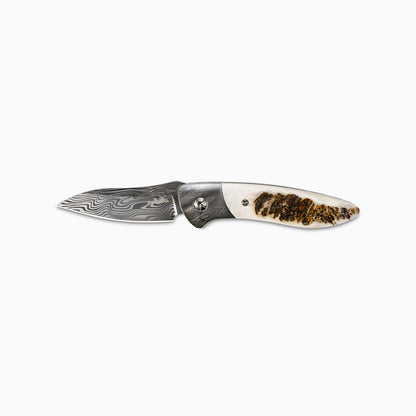 Glory Folder Semi-Custom #239 Elk Antler - Ladder Damascus - Thor Damasteel