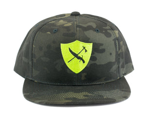 Black Multicam Flat Brim Hat - Lime MMTS Shield