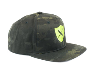 Black Multicam Flat Brim Hat - Lime MMTS Shield