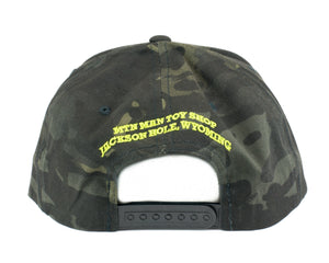 Black Multicam Flat Brim Hat - Lime MMTS Shield